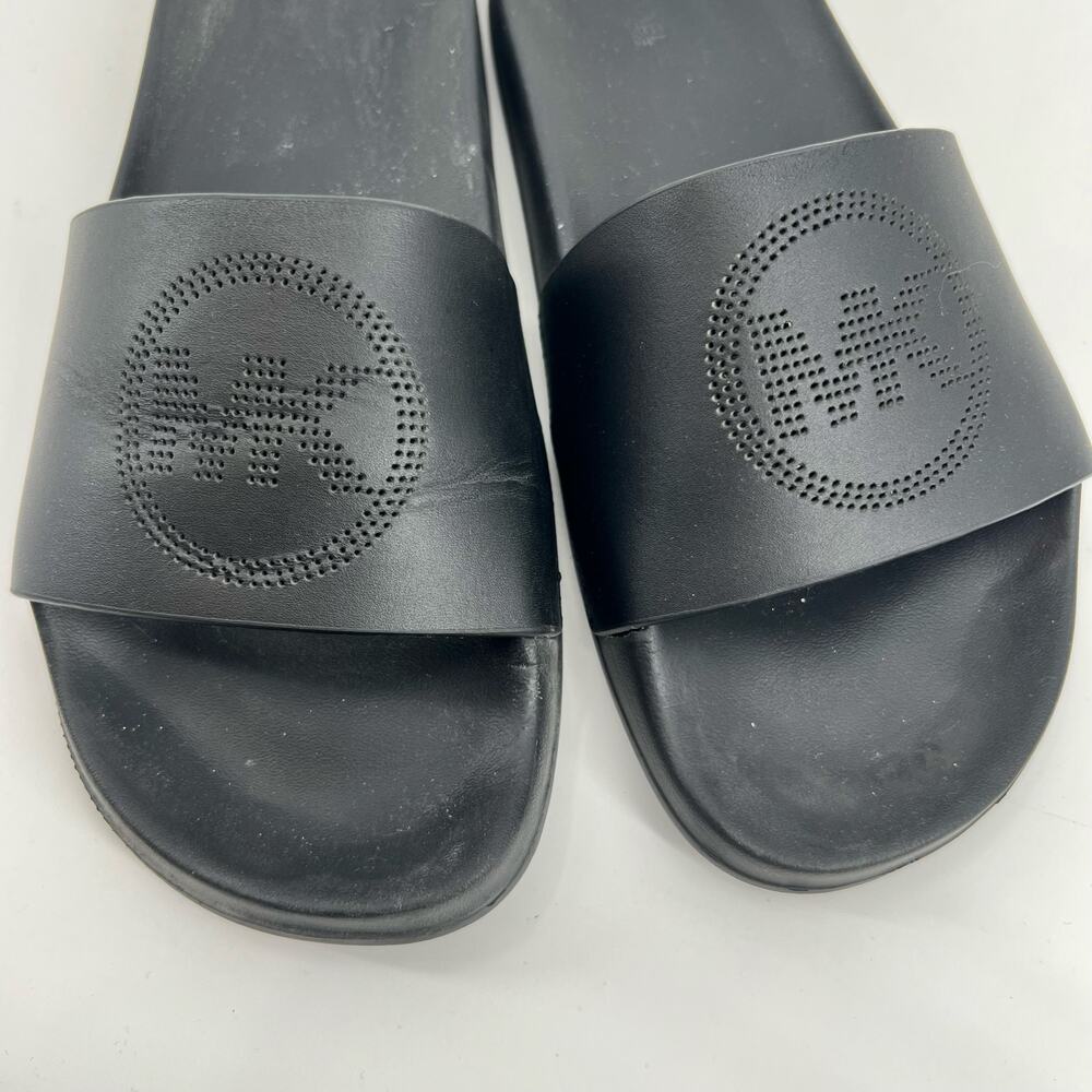 Michael Kors Gilmore Perforated MK Logo LEATHER Slide Sandal Black women size 9 - Picture 4 of 7